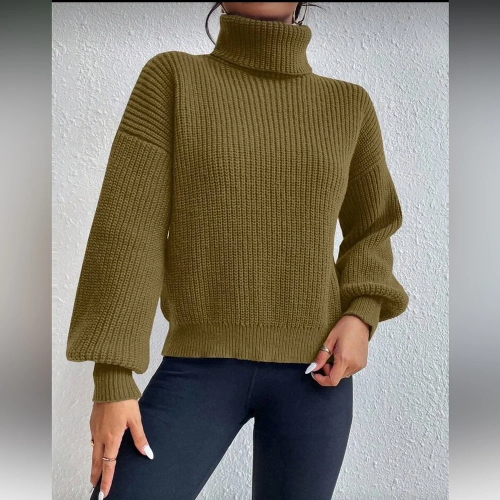 Olive Green Turtleneck Sweater